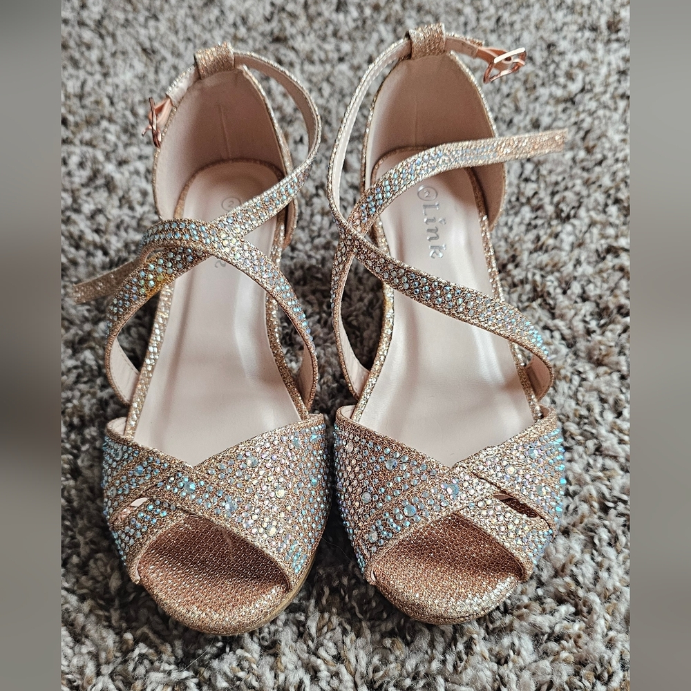KIDS Glittery Rose Gold Strappy Petite Heels